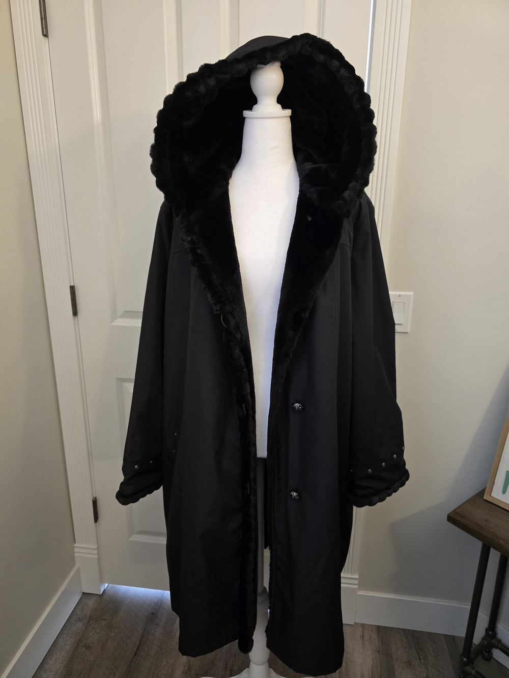 Black Faux-Fur Hooded Coat - Women